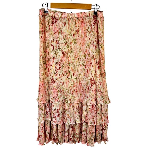 Coldwater Creek Dresses & Skirts - Coldwater Creek Vintage Pink Floral Maxi Skirt PXL Fairy Romantic Ruffle Cottage